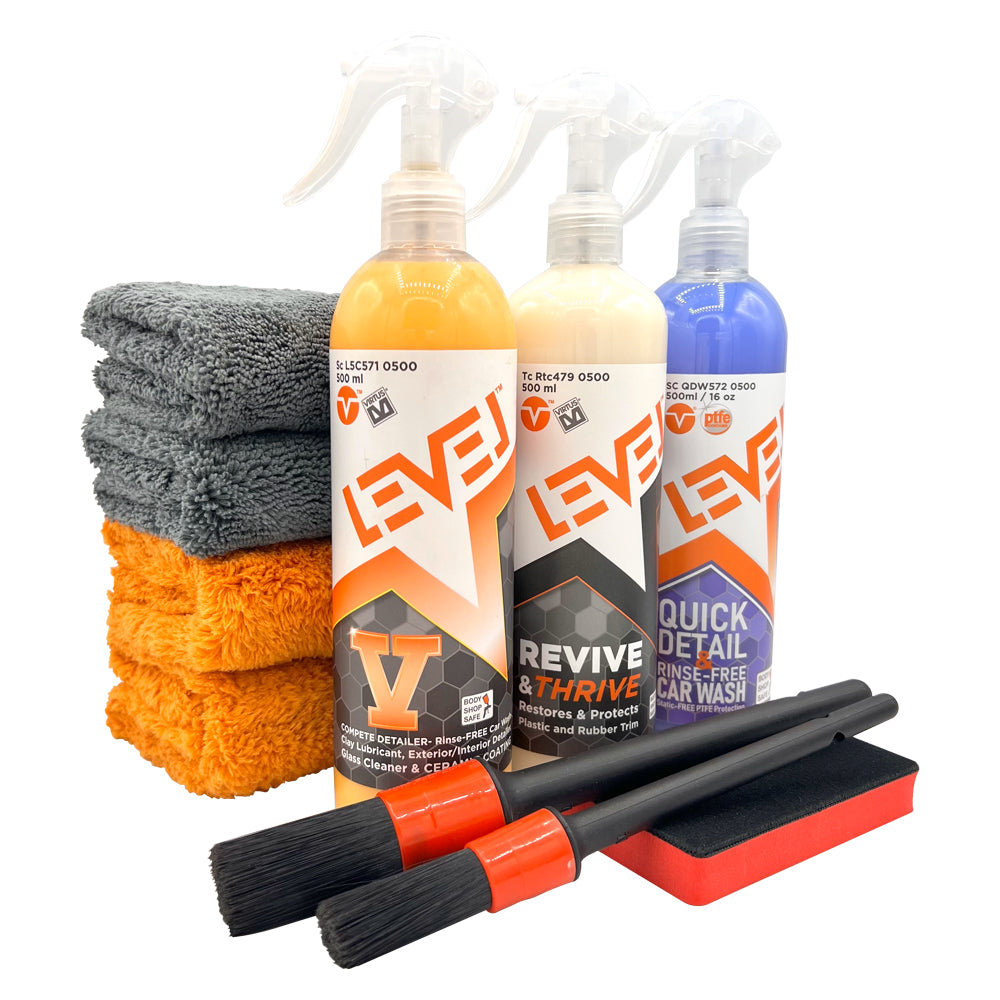 Level Finish Premium Spray Detailing Kit - Ceramic Coating, Waterless Car Wash & Plastic, Rubber, Vinyl, & Leather Restorer